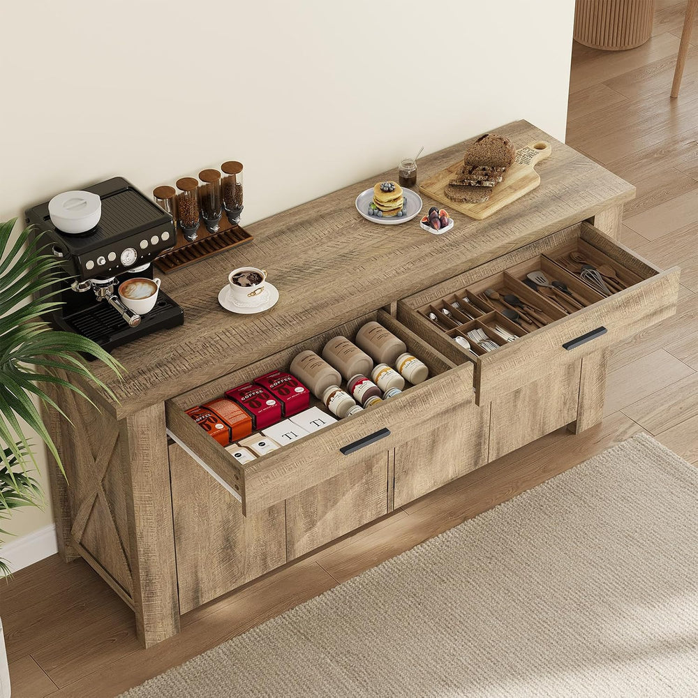 ONBRILL 61" Sideboard Buffet Cabinet with Storage & 2 Drawers, Rusti...
