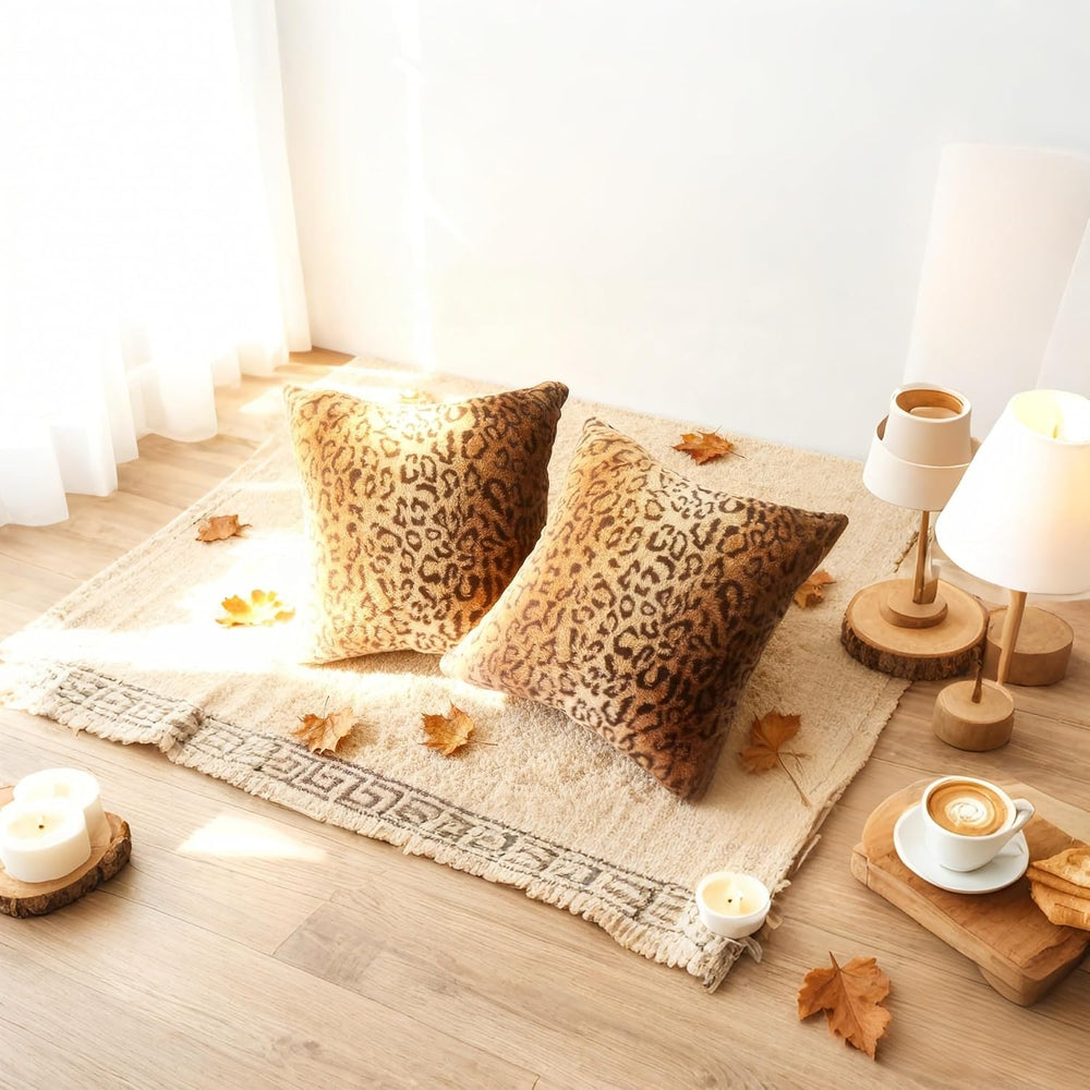 Faux Fur Throw Pillows Decorative Square Couch Pillow Covers 18x18 Brown