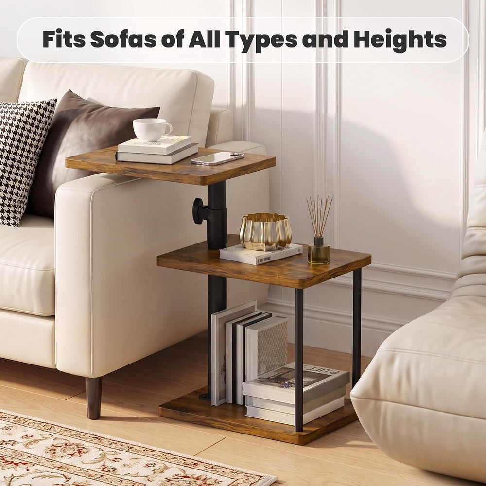 GRLEAF 360° Swivel End Table Adjustable Height Side Table, 3-Tier
