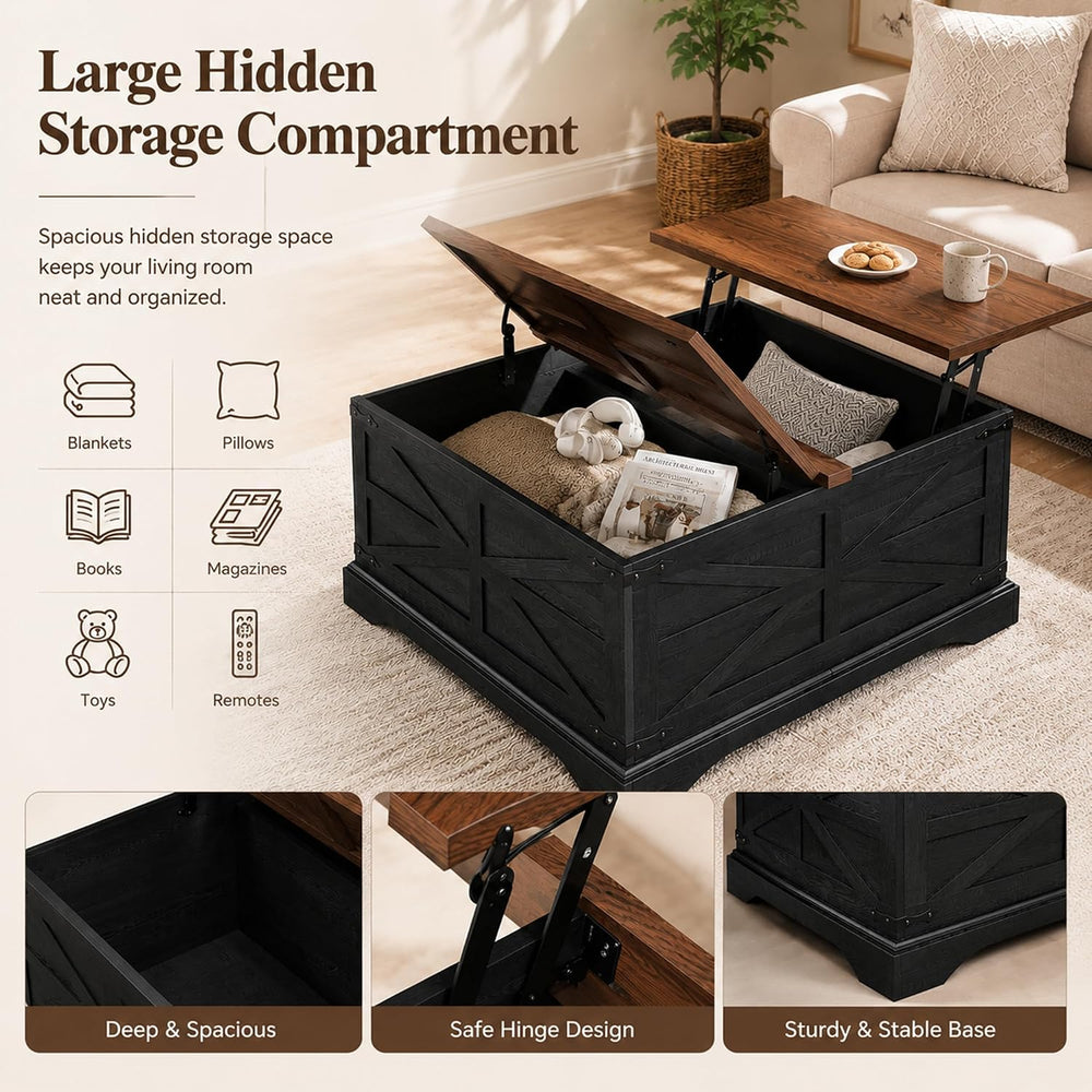 JXQTLINGMU Farmhouse Square Lift-Top Coffee Table with 36" Large Storage