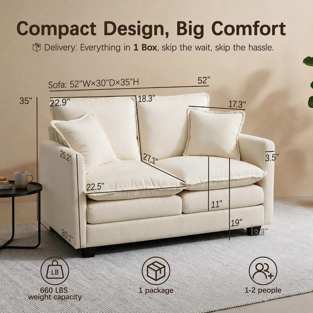 52" Loveseat Sofa, Cloud Love Seat Small Couches for Living Room