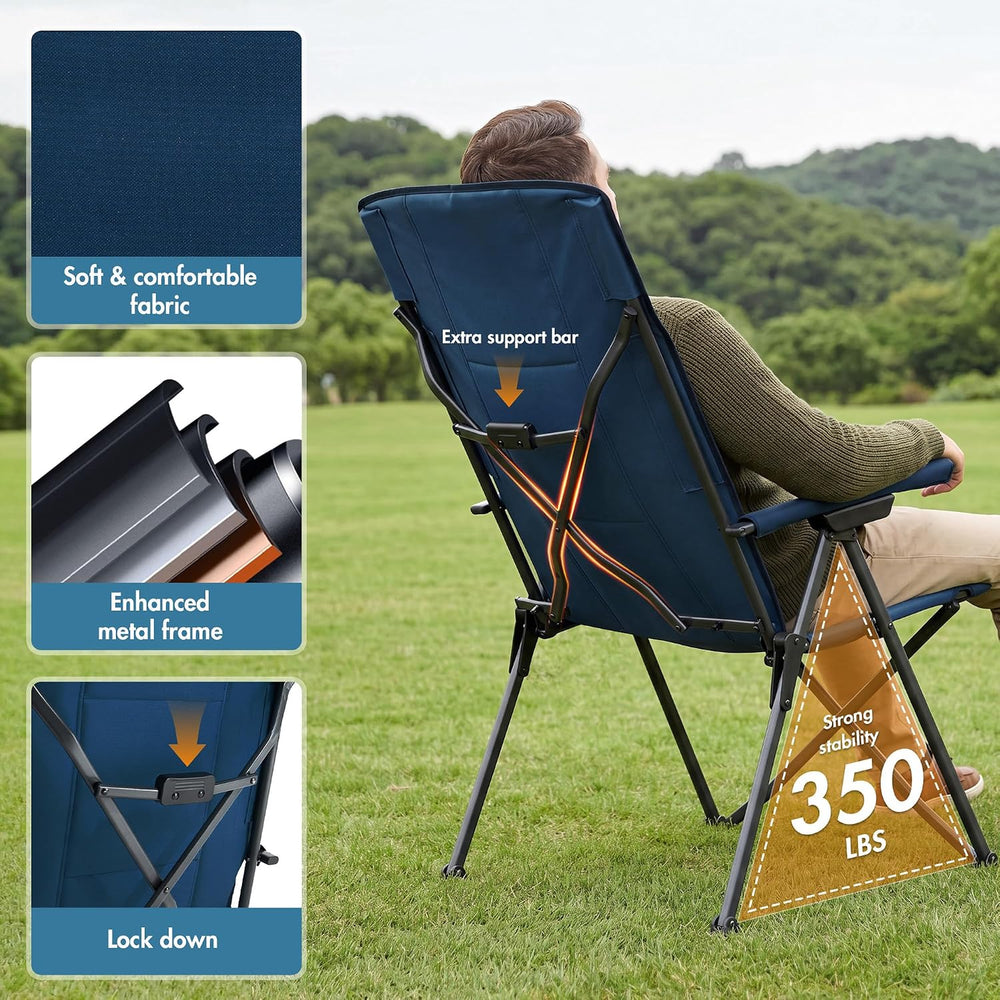 Portal Reclining Camping Chair High Back, 3-Position Hard Armrests, 350 lbs