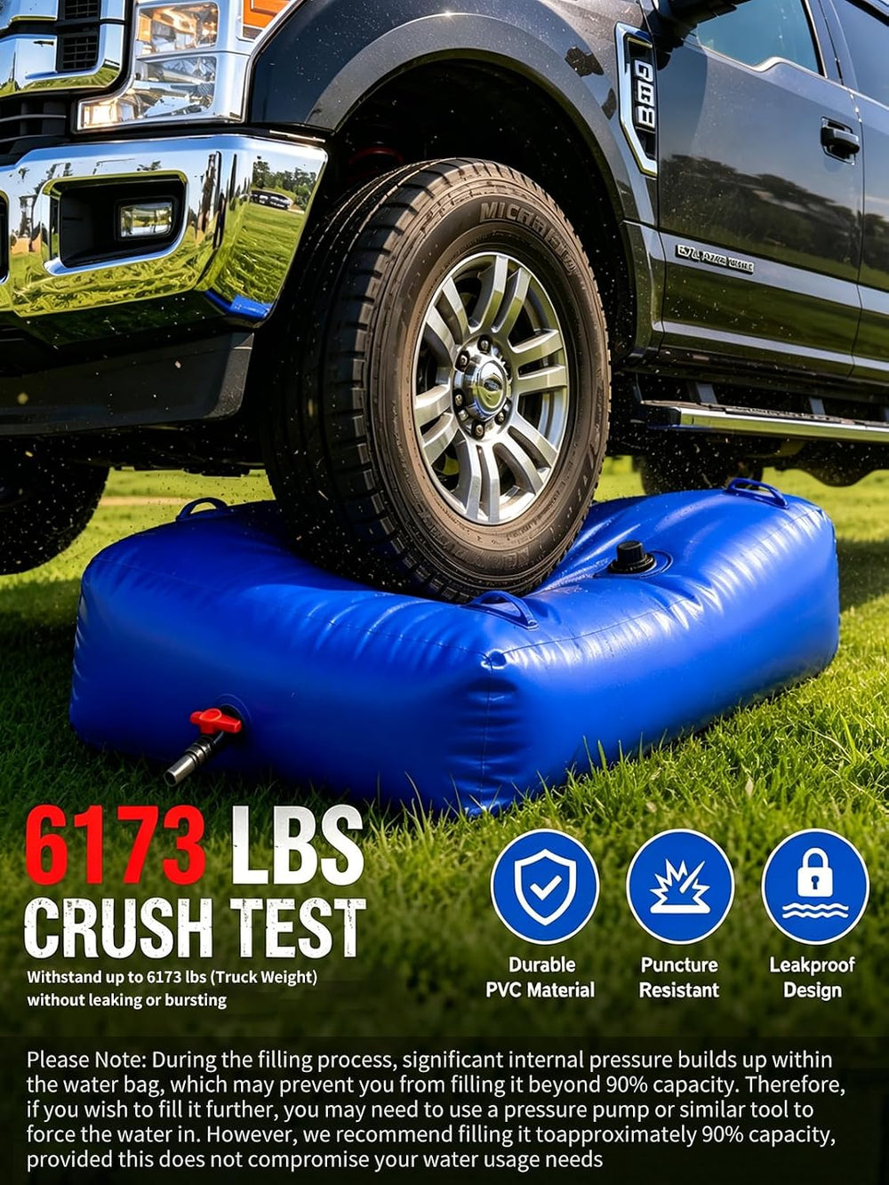 200 Gallon Water Bladder Tank, 2000D PVC Portable Water Storage Bag Blue