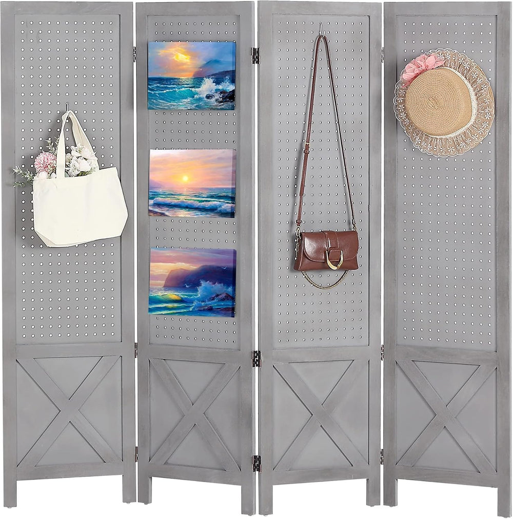 Wnutrees 4 Panel Pegboard Display,5 Ft Folding Privacy Screen Room Divider