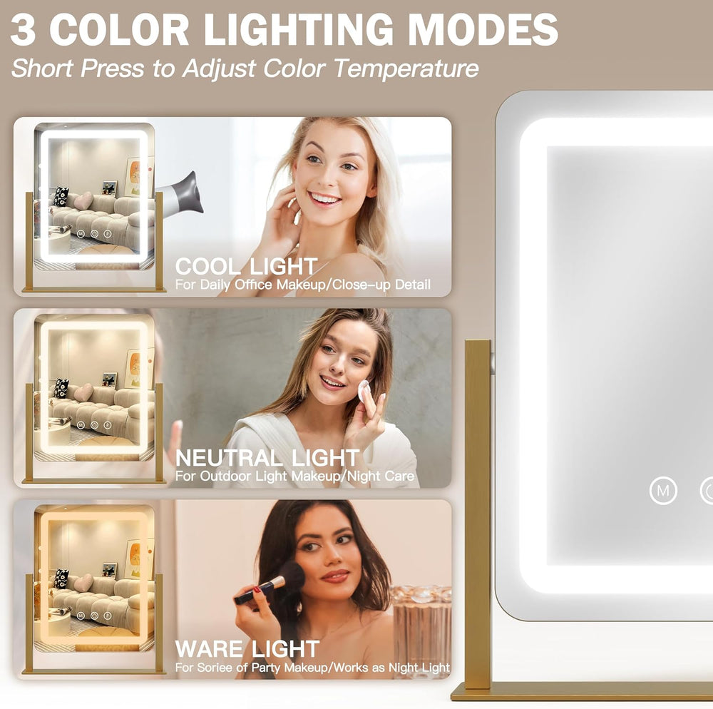 ROLOVE Vanity Mirror with Lights, 12.6"×15" LED Makeup Mirror, Ligh...