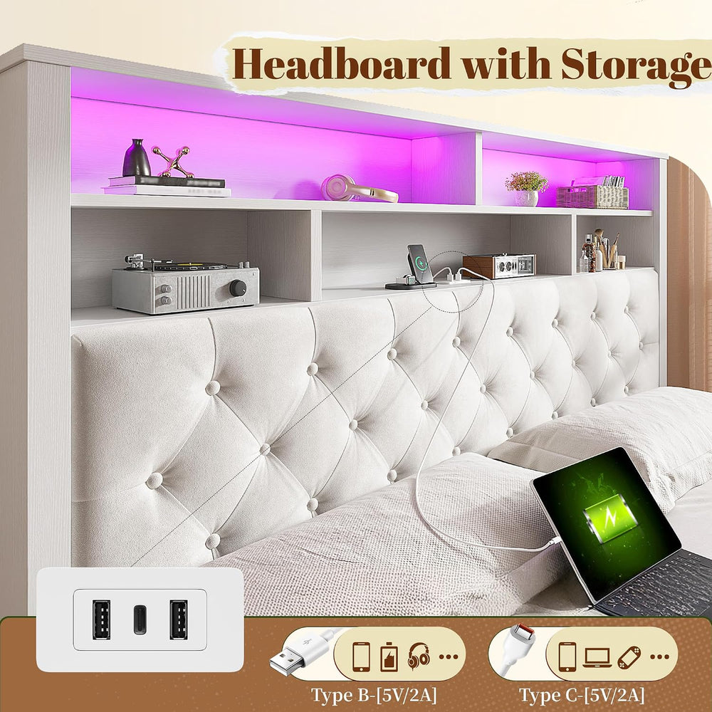 EnHomee Queen Bed Frame with Headboard & 4 Storage Drawers