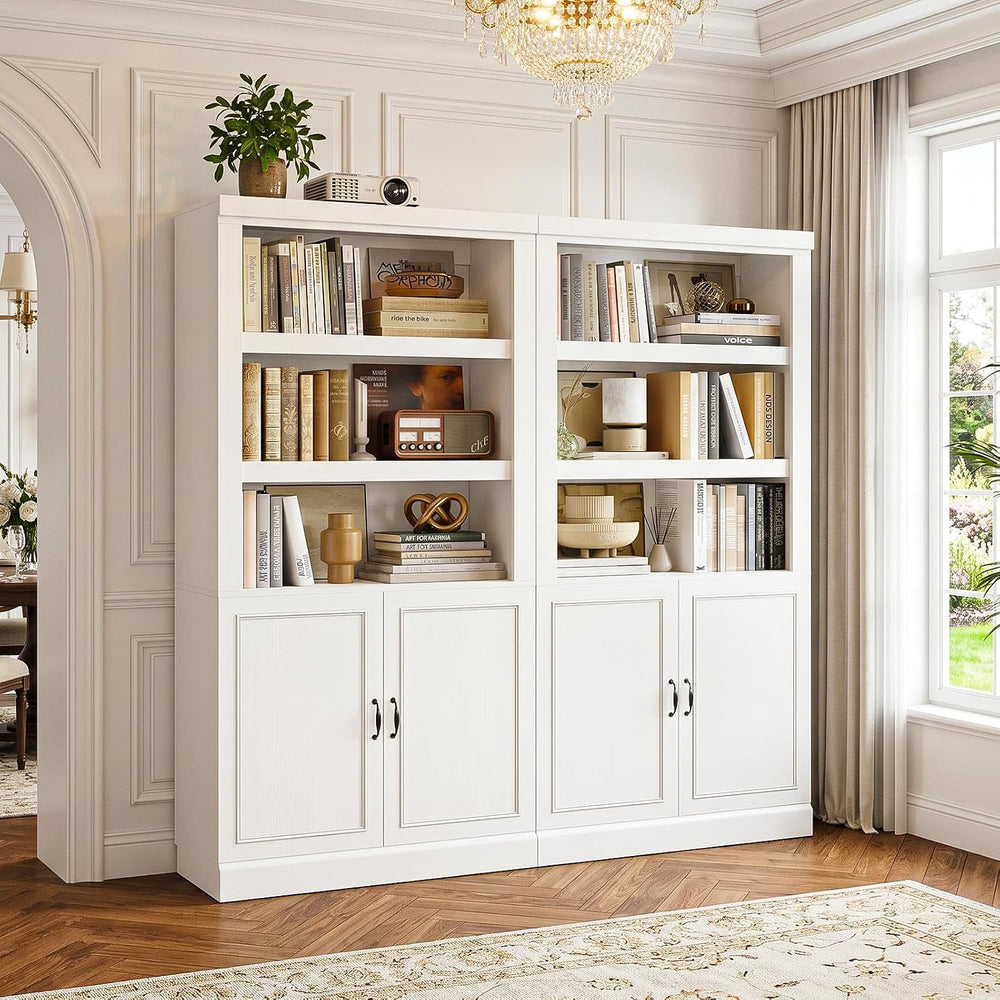 Unikito 71" Tall Bookshelf with Doors and Adjustable Shelves, 2 Pack