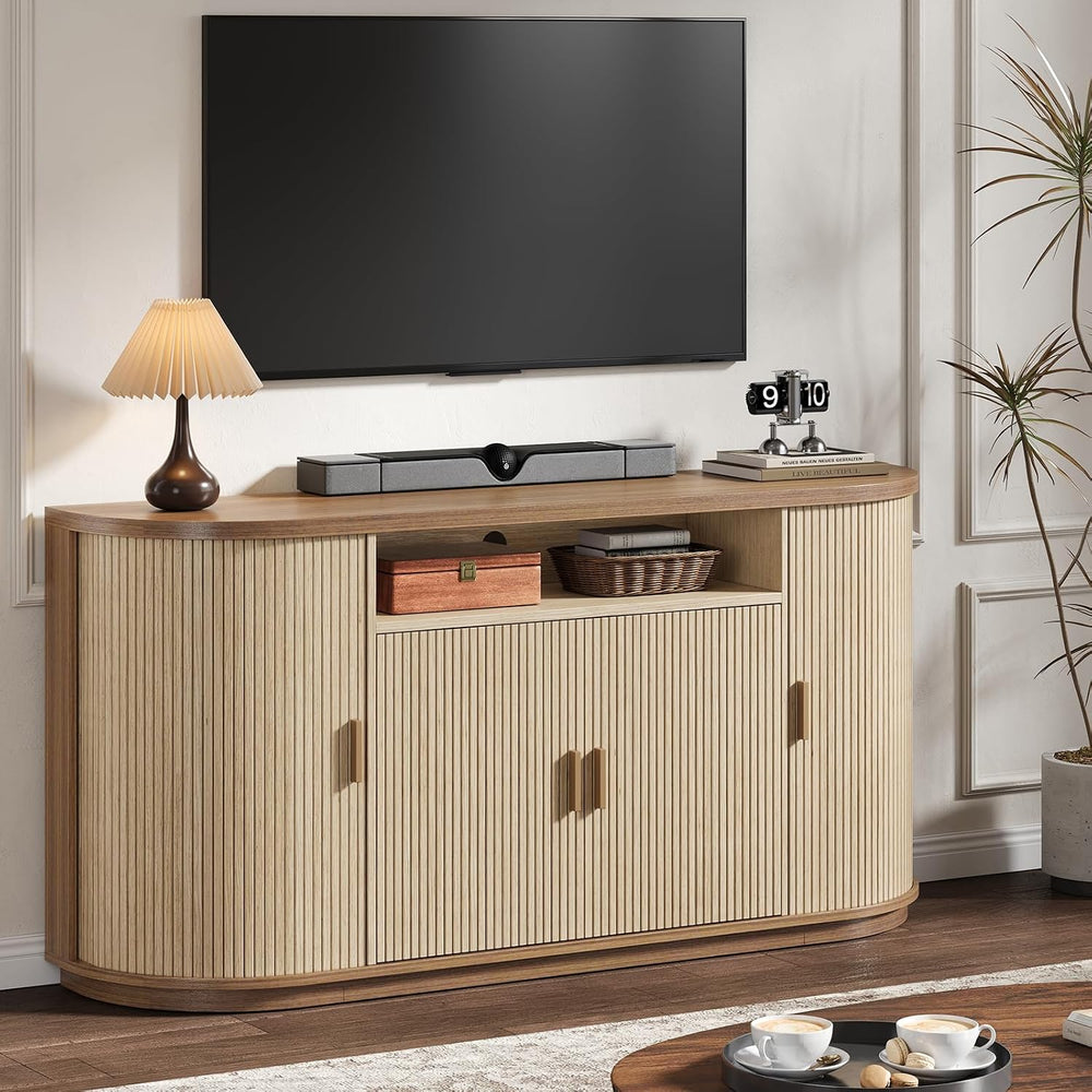 ONBRILL 63"Sideboard Buffet Cabinet with Storage,Modern Fluted Credenza,Oak