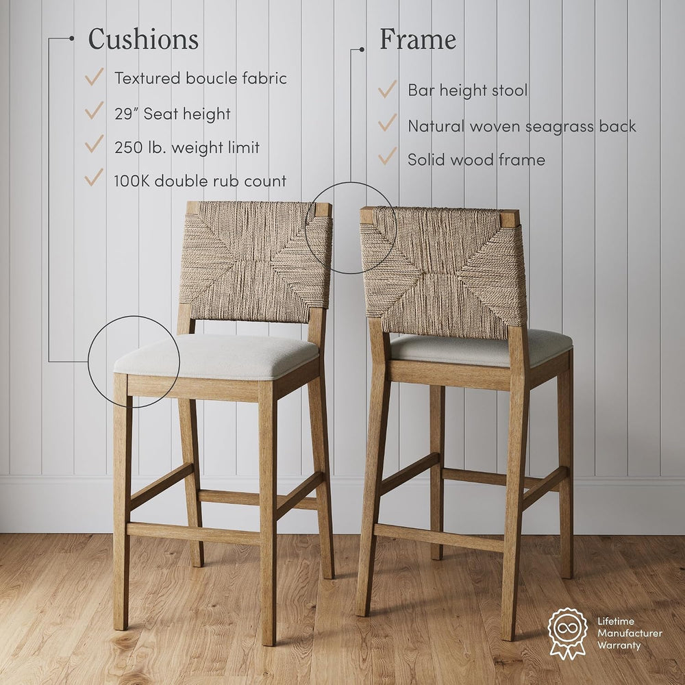 Nathan James Beacon Bohemian Boucle Bar Stool with Back, Bar Height Kitchen I...