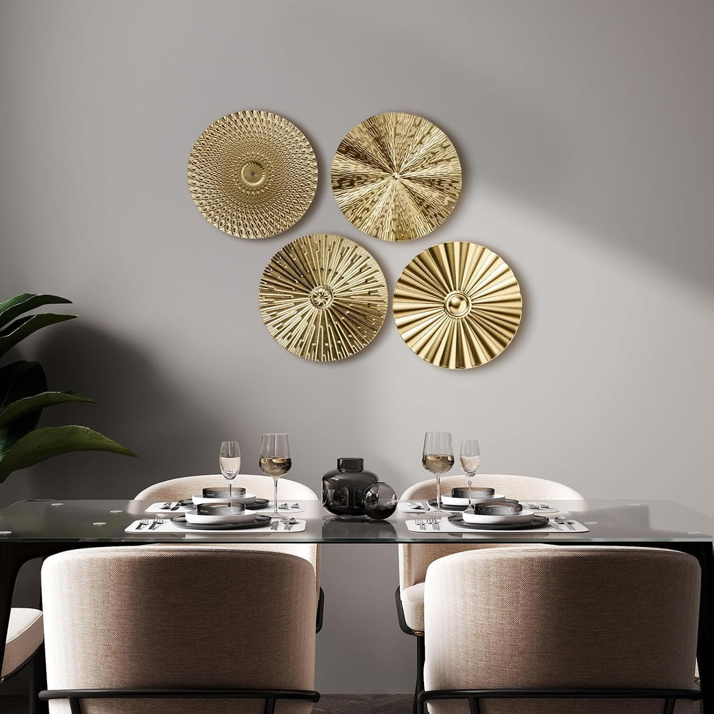 Hicarer 4 Pcs 12 Inch Gold Metal Wall Art Decor Modern Sunburst Decor