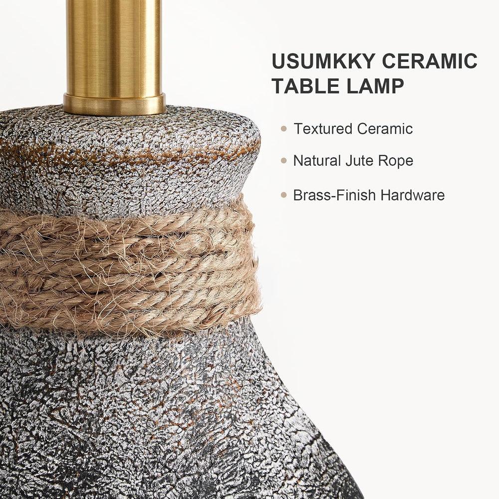 USumkky 22.5" Vintage Ceramic Table Lamp Farmhouse Bedside Lamp Rustic Grey