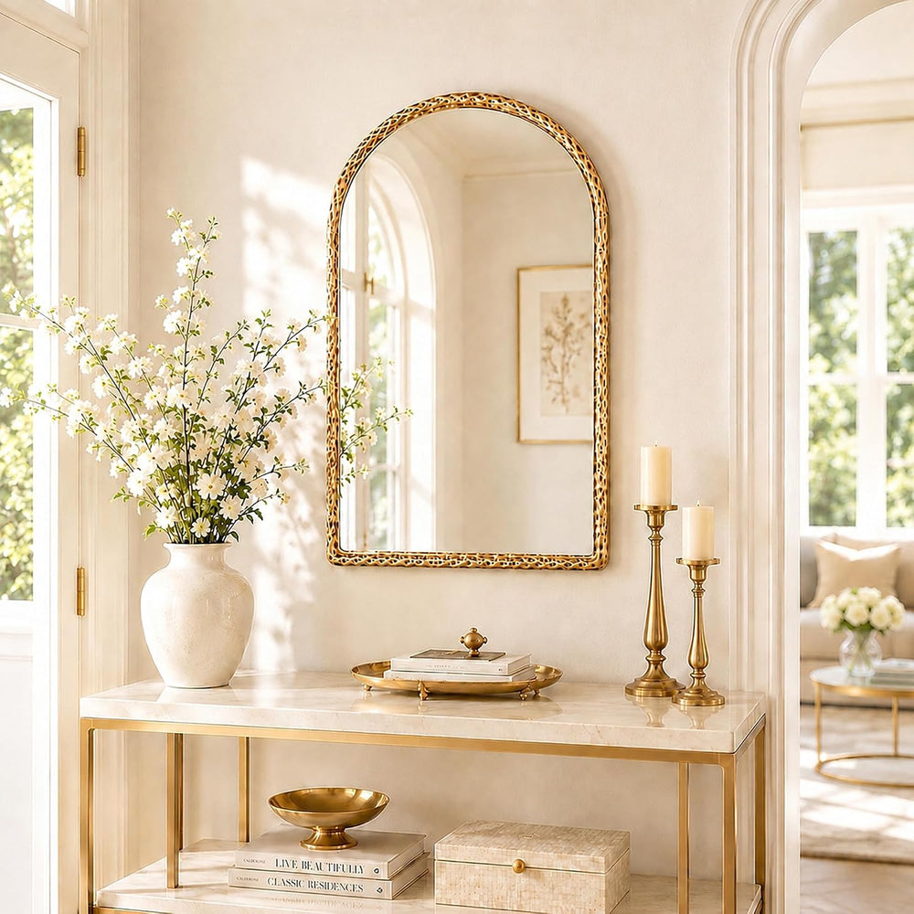24"x36" Hammered Antique Gold Arched Bathroom Vanity Wall Mirror