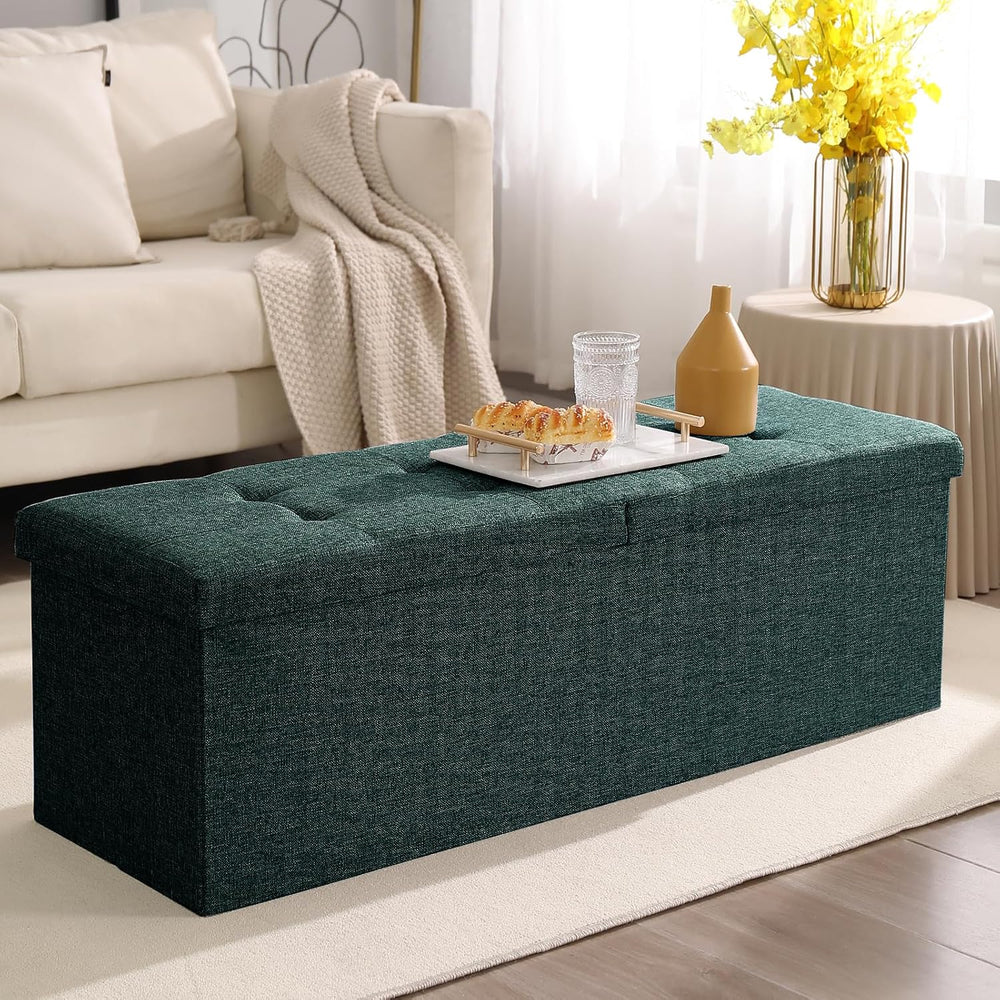 Storage Ottoman Bench Foldable Footrest Foot Stool, 45" Fabric Green