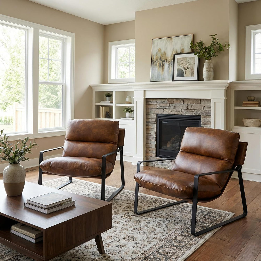 DUOMAY Modern Brown PU Leather Accent Armchair