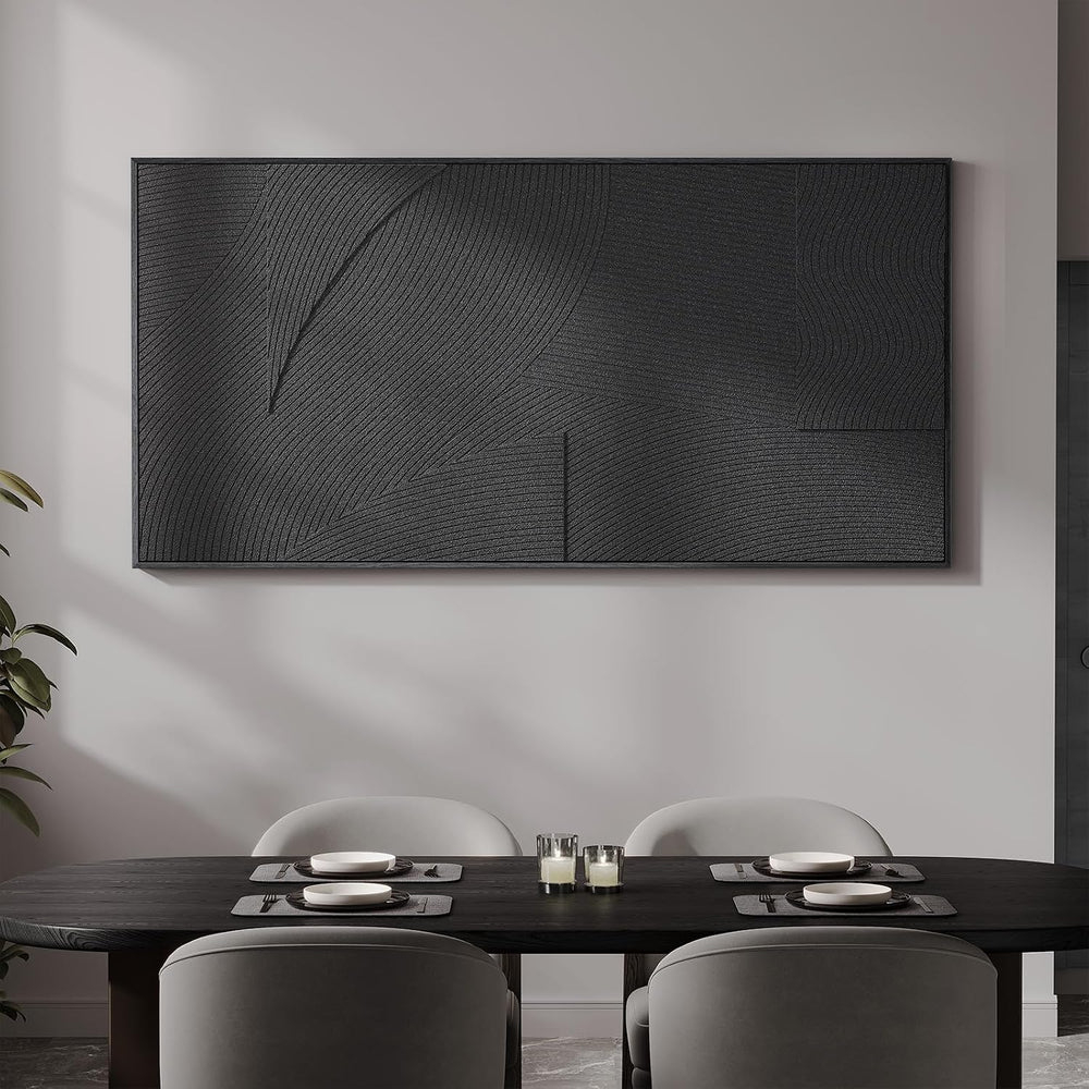 Large Framed 3D Black Abstract Wall Art for Living Room Horizontal 60x30 In