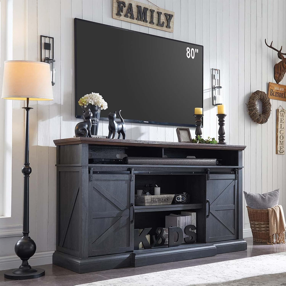 IFGET Farmhouse 80/75 inch TV Stand, 37.4" Tall Entertainment Center, Grey