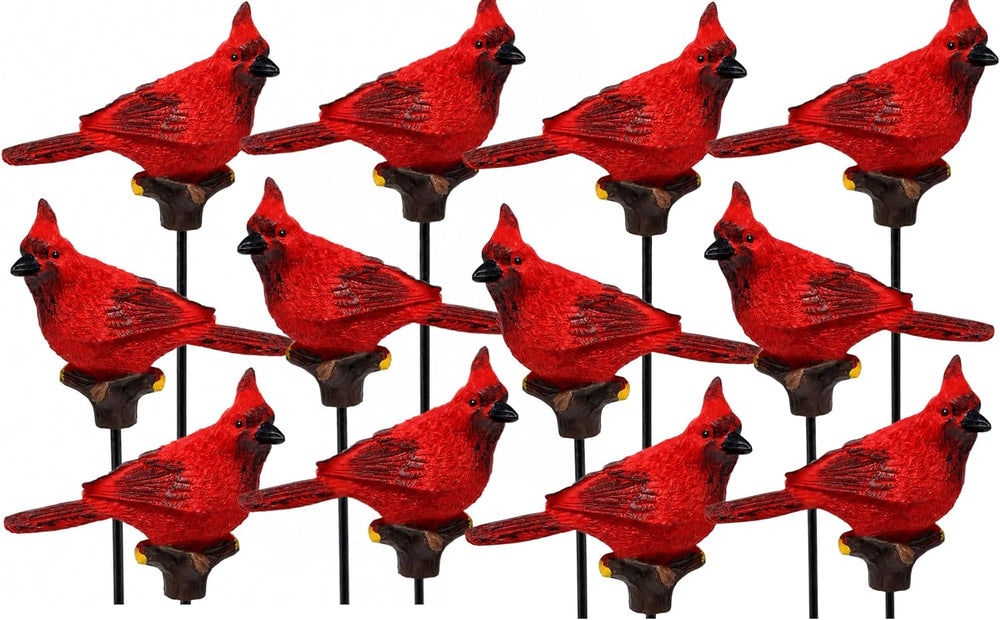 Red Cardinal Yard and Garden Stakes Set of 12, Decorative Cardinal Bird Plant...