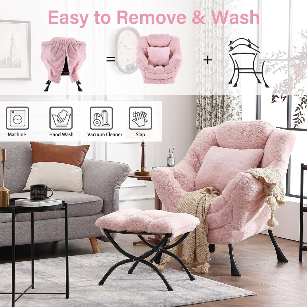 Lazy Chair with Ottoman, Comfy Reading Chair for Bedroom