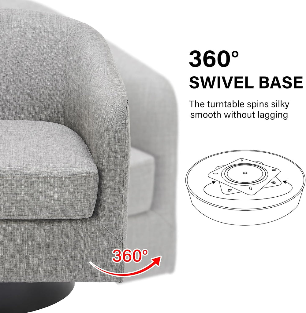 Swivel Barrel Accent Chair, Comfy Reading Armchair, Light Grey, Set of 2