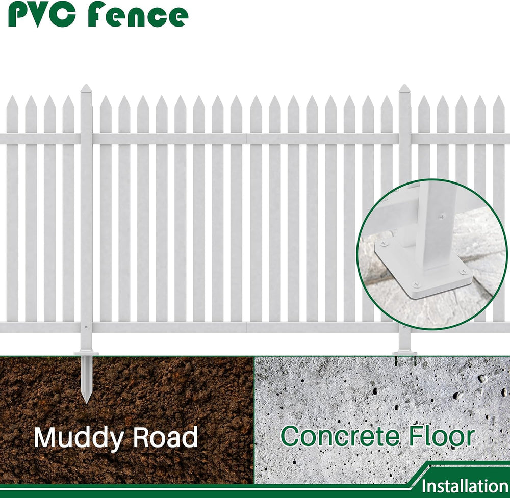 Outdoor Garden Vinyl Fence (4Sets), W84 X H36 White Picket Fence Panels Priva...