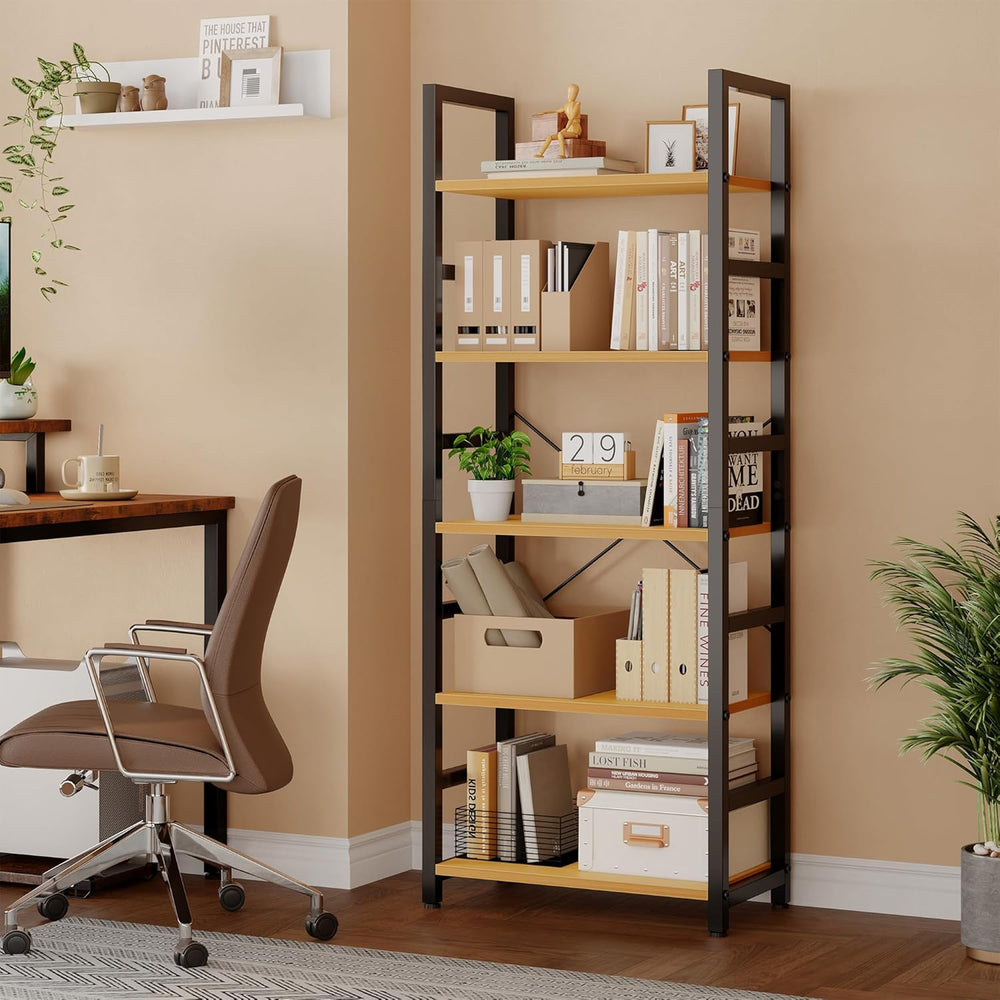 DUMOS 5-Tier Bookshelf, Modern Tall Bookcase Book Shelf Storage Organizer