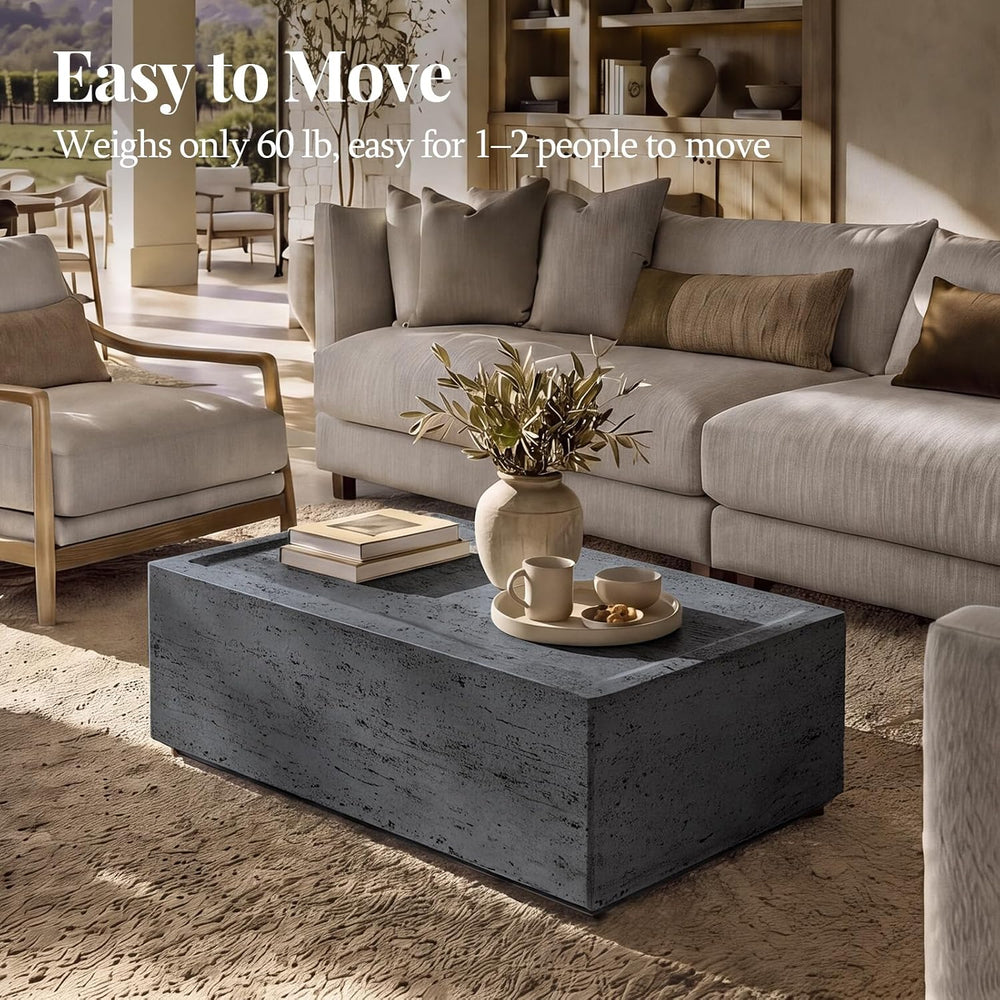Patio Watcher 40" Rectangle Coffee Table, Travertine Look, Dark Gray