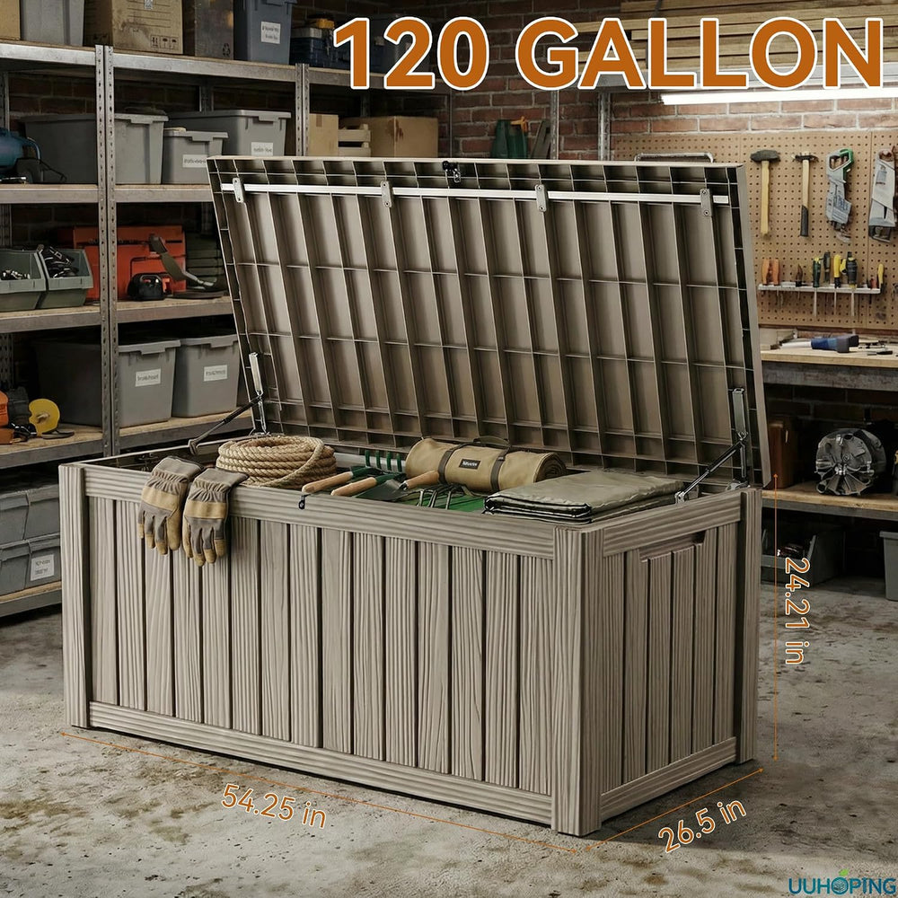 150 Gallon Outdoor Deck Box, Resin Waterproof Storage Box With Lockable Lid, ...