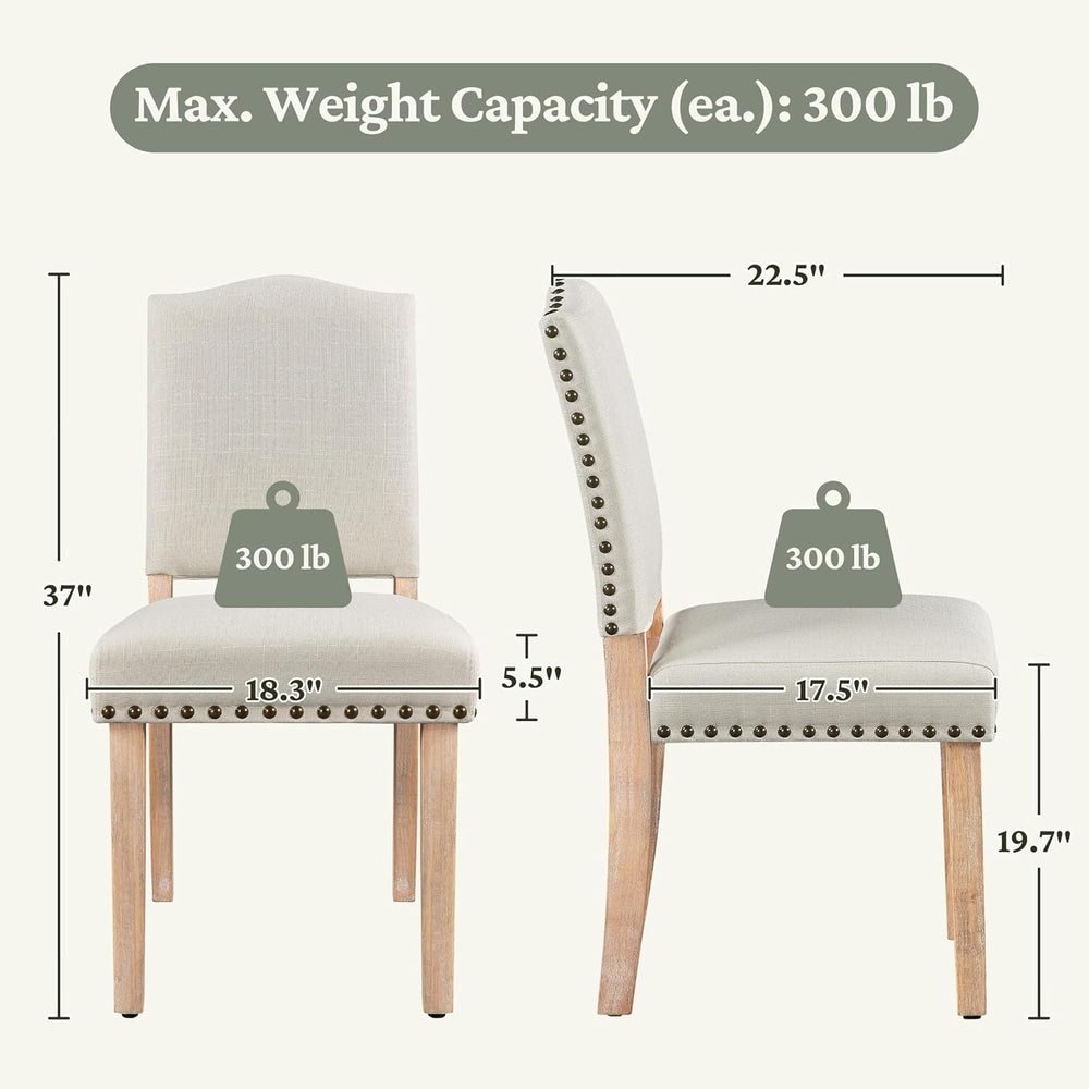 Yaheetech Dining Chairs Set of 4 Fabric Kitchen Chairs Nailhead Trim Beige