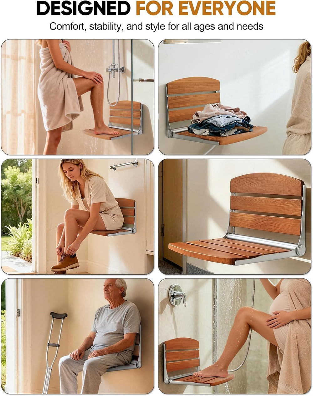 Folding Shower Seat Chair for Inside Shower Wall Mounted for Small Spaces