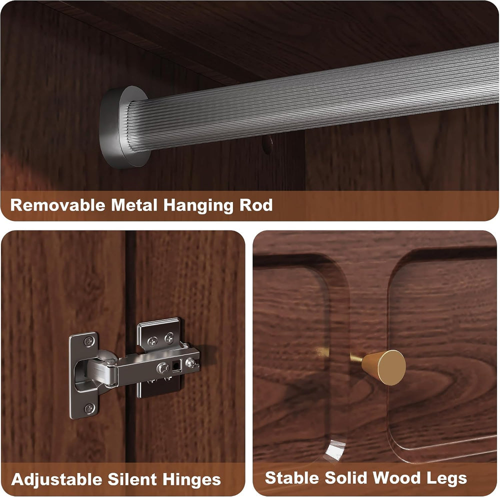HLR 71" Wardrobe Closet Mid-Century Modern Style,Brown
