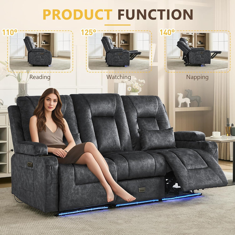 URRED Wall Hugger Power Reclining Loveseat Sofa,Gray:77.3" - 3 Seats