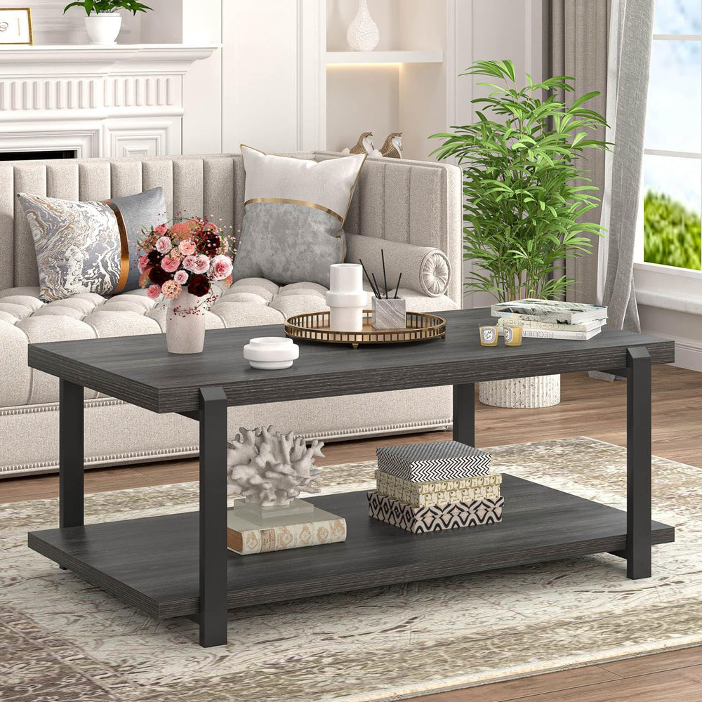 FOLUBAN Modern Coffee Table, Rustic Wood Center Table with Storage for Living...