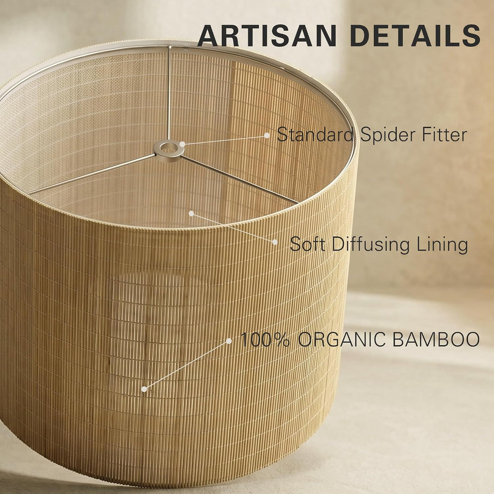 Bamboo Lamp Shades Set of 2, Handwoven Medium Drum Lampshades for Table Lamps...