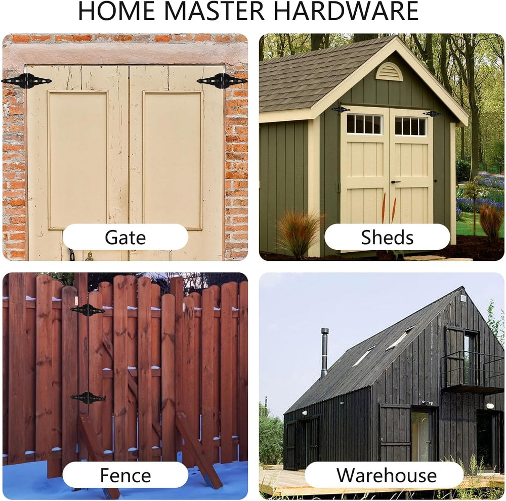 HOME MASTER HARDWARE 8" Heavy Duty Gate Hinges, 6 Pack Strap Hinges, Black