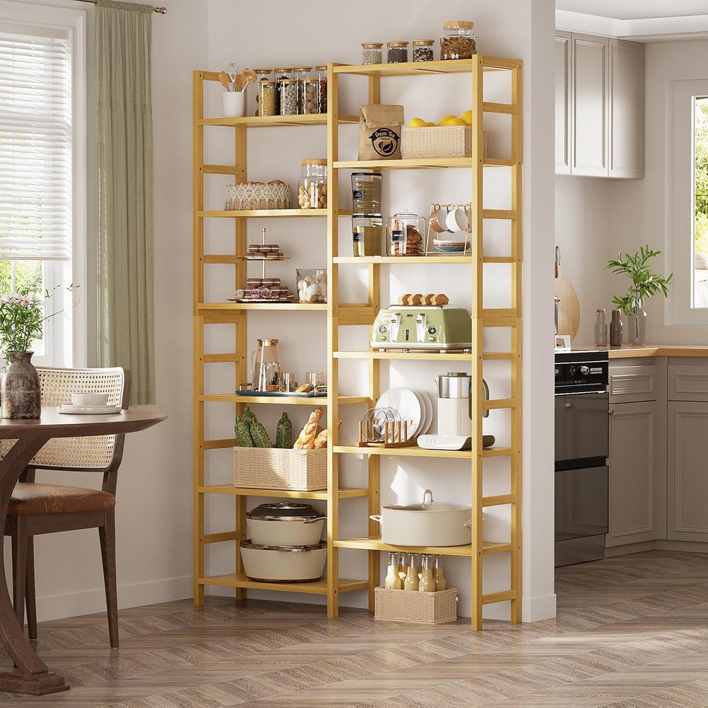 Homykic 72.5” Tall Bamboo Bookshelf, 6-Tier Double Wide Open Bookcase