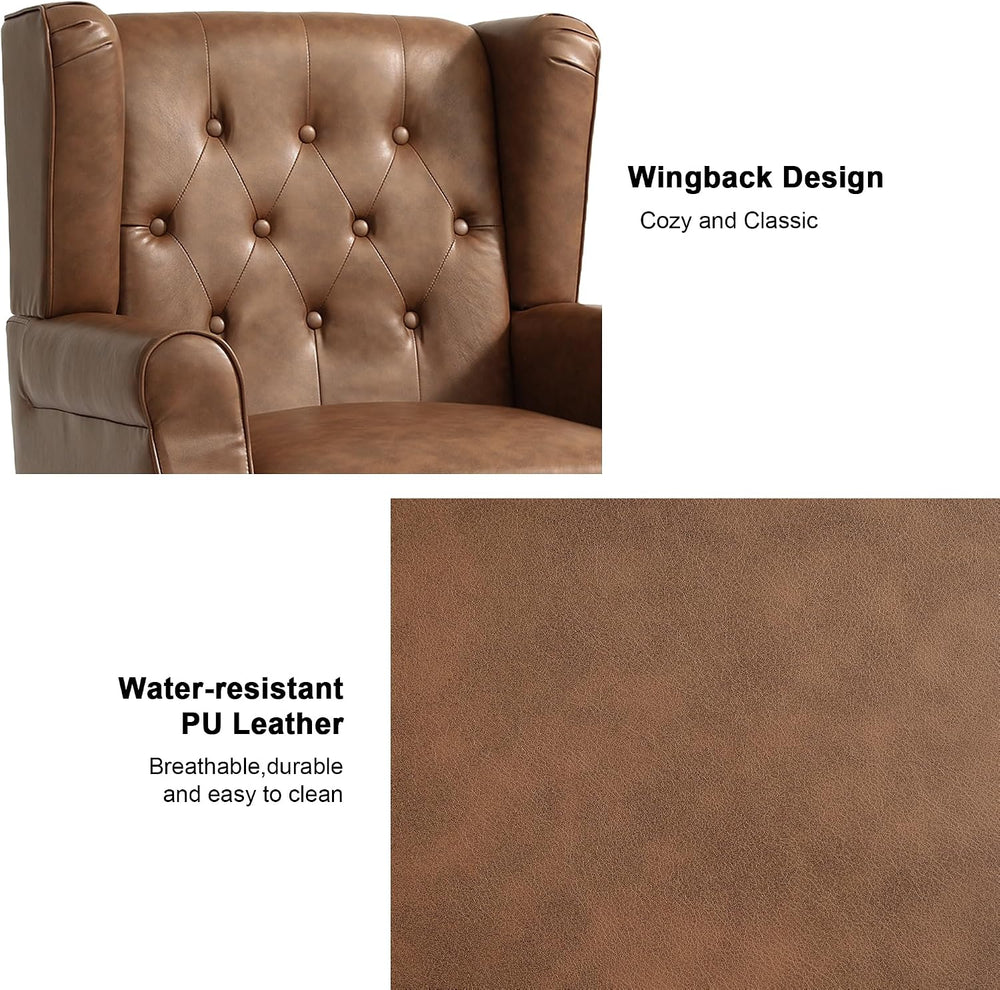 Faux Leather Wingback Accent Chair, Tufted High Back Armchair, Brown