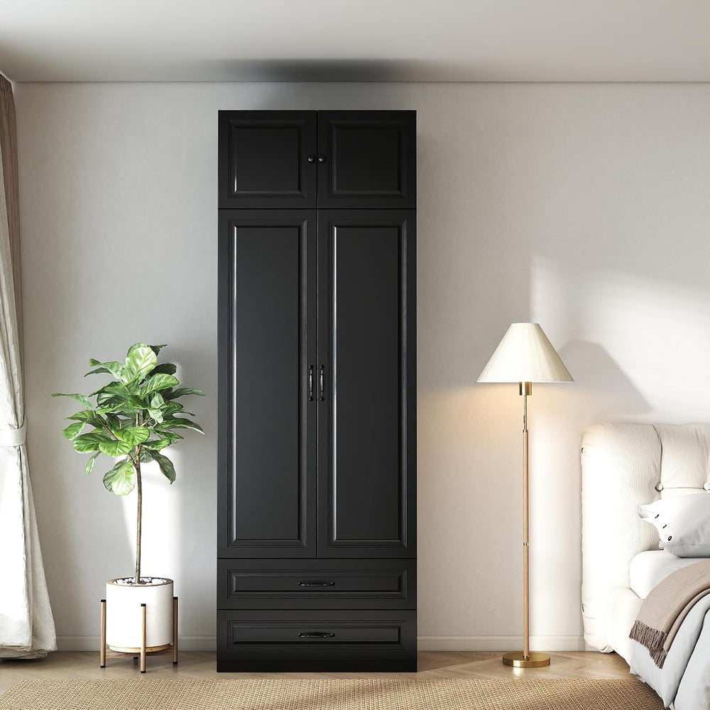 Black Armoire Wardrobe Closet with 2 Drawers, 88" Tall x 32" Wide
