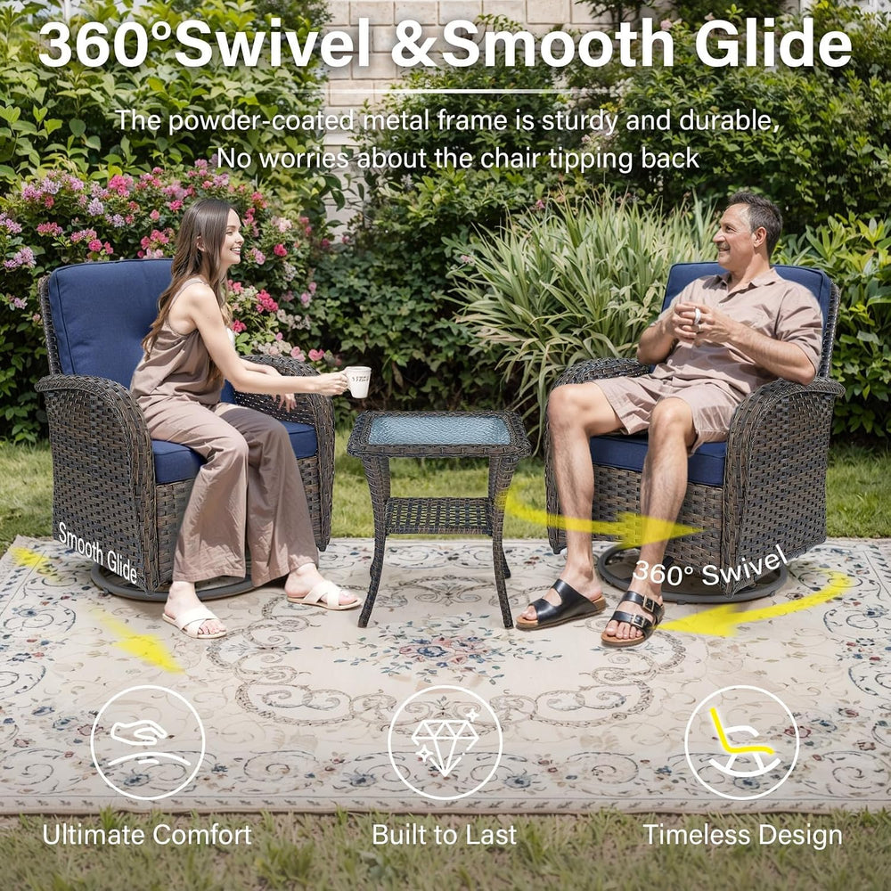 Belord Patio Furniture Swivel Glider PE Wicker Chairs, Outdoor Swivel Rocker ...