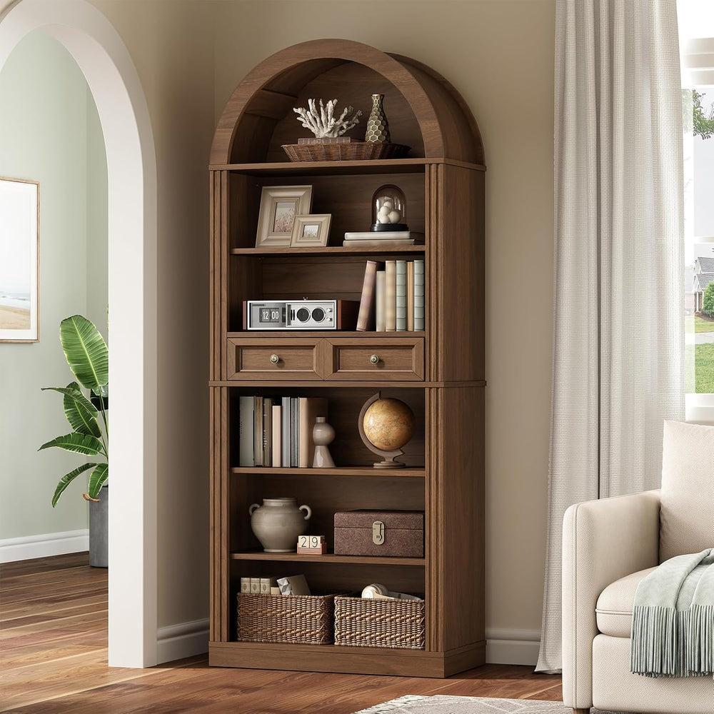 RALGEND Arched Bookshelf, 73" Tall Arch Bookcase with Drawer