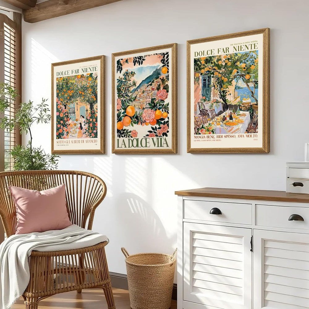 SYWENNOI Triptych, Italian Landscape Framed Cnavas Wall Art, 16x24 in each