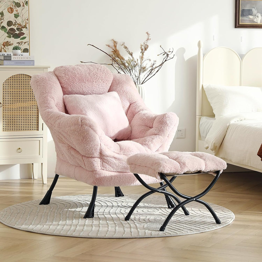 Lazy Chair with Ottoman, Comfy Reading Chair for Bedroom