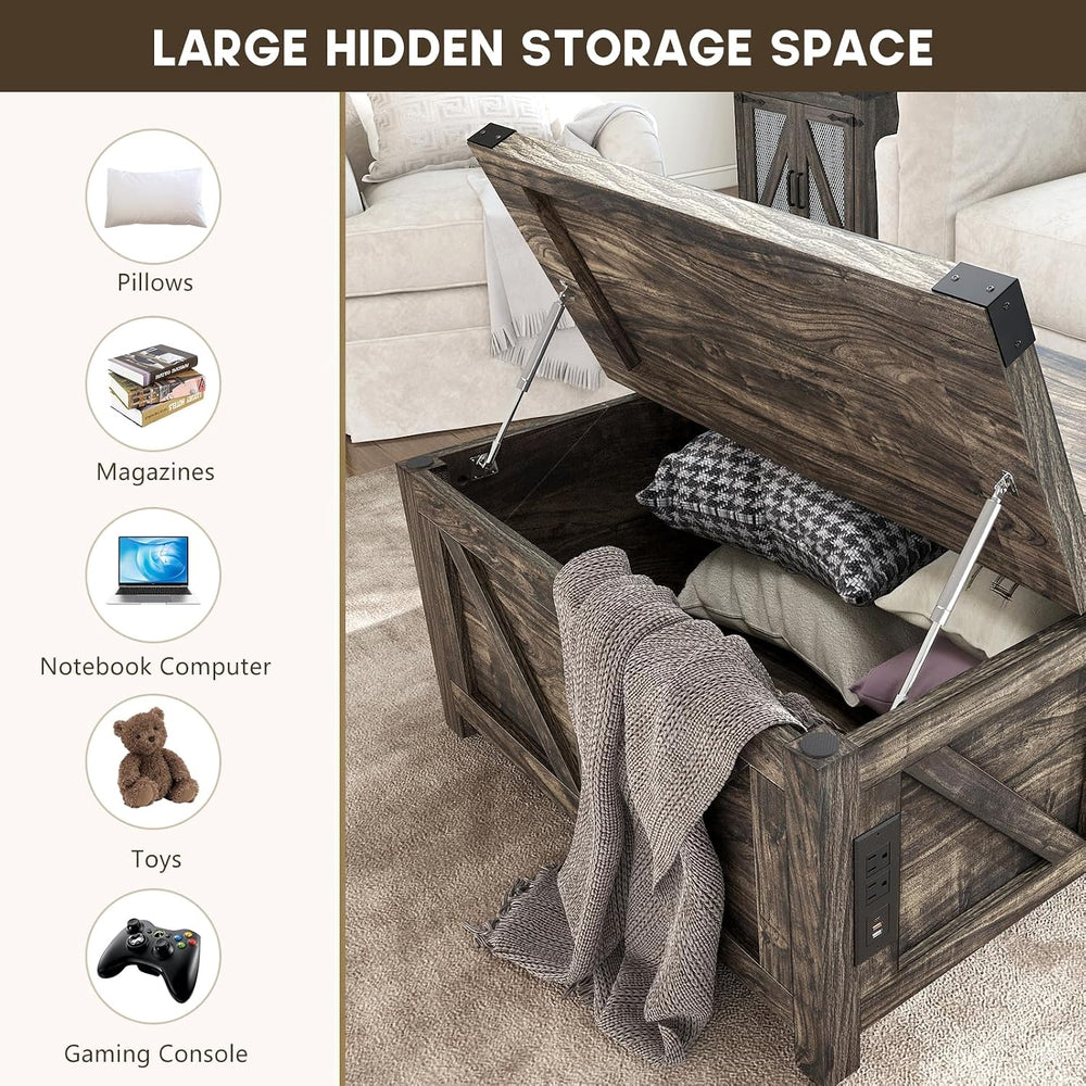 jimeimen 35.6" Farmhouse Lift Top Coffee Table with Storage, Square Coff...