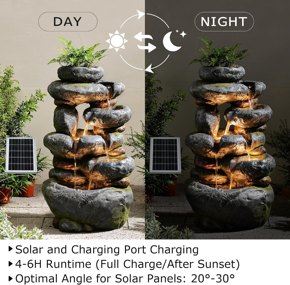 29.5''Tall Rock Solar Water Fountain Outdoor Garden Feature