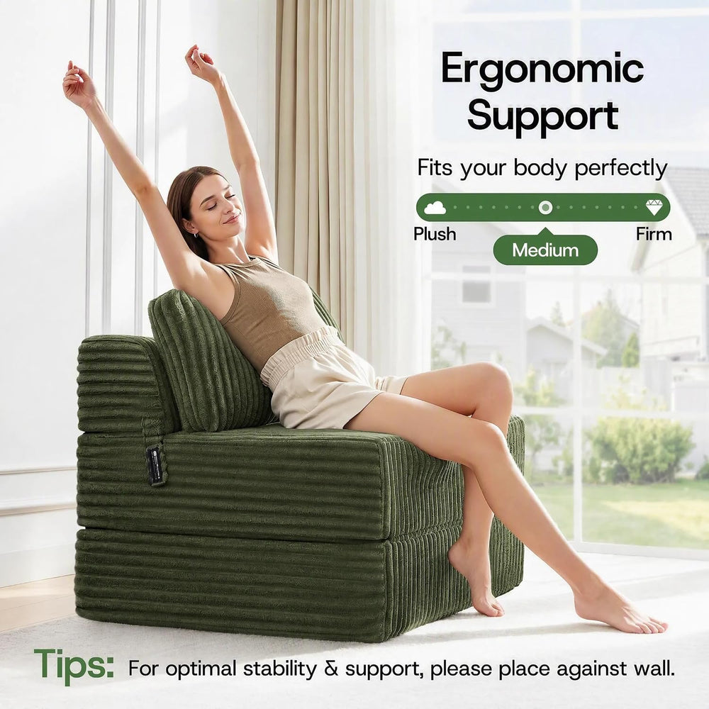 Folding Sofa Bed Convertible 4 in 1 Sleeper Chair Green Twin
