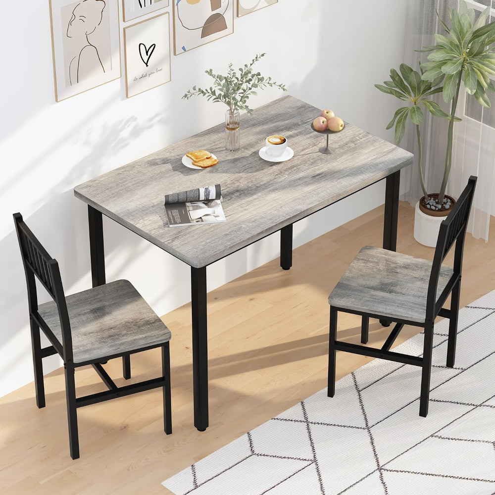 AWQM 3 Piece Dining Table, Small Kitchen Table Set for 2 with Chairs(Grey)
