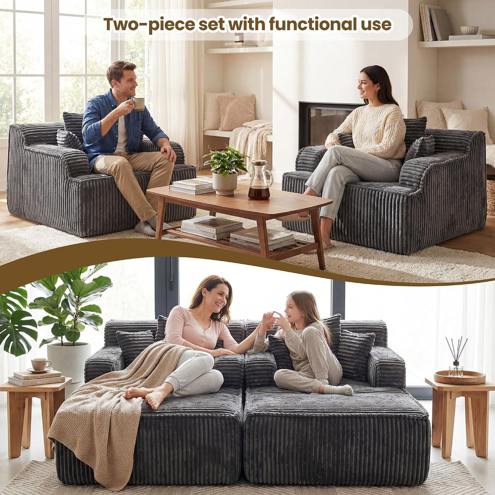 Chaise Lounge Chair Indoor,Boneless Chair with Ottoman,Comfy Reading Chair fo...