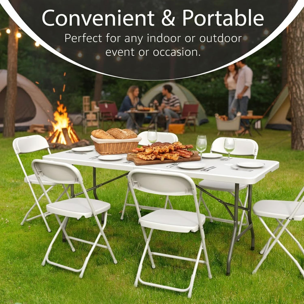 2 Pack 6ft Table Large Folding Table White Folding Table with Portable Carryi...