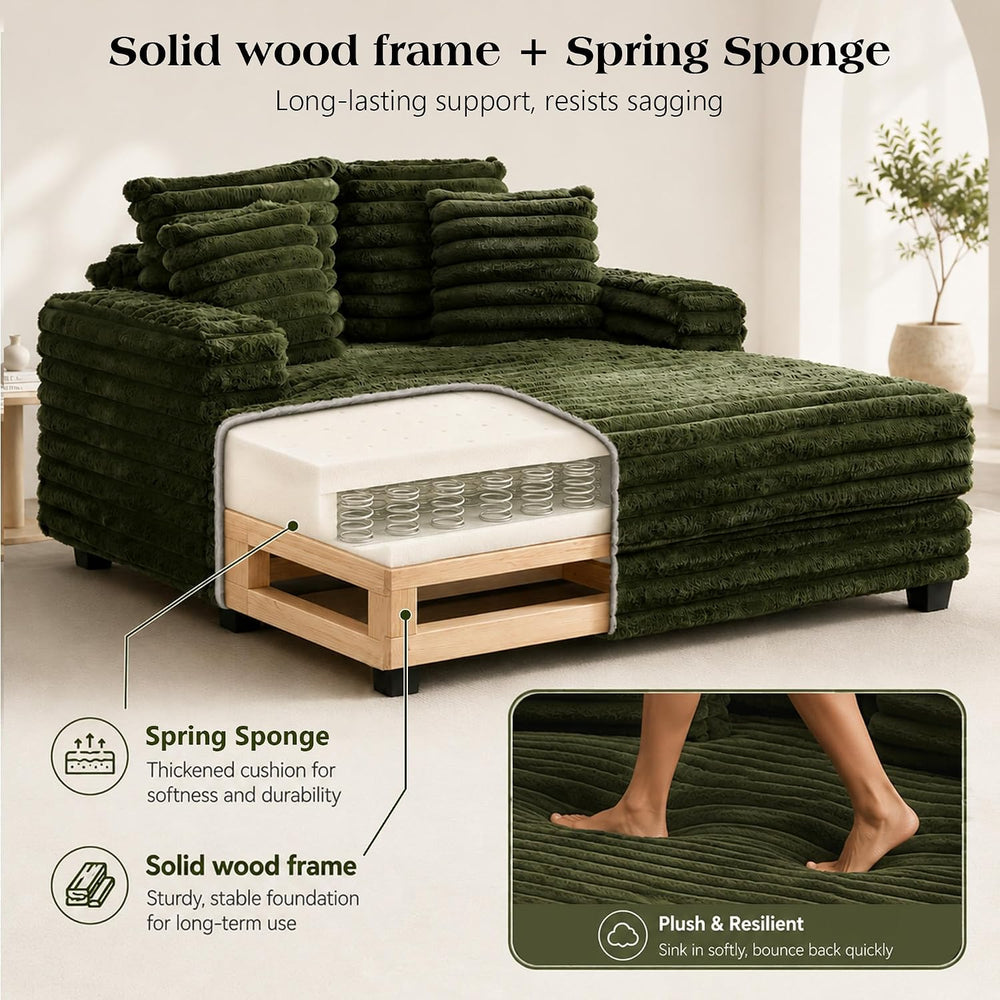 TUNYI Oversized Chaise Lounge Chair Indoor, Faux Fur Upholstered Sofa Bed wit...