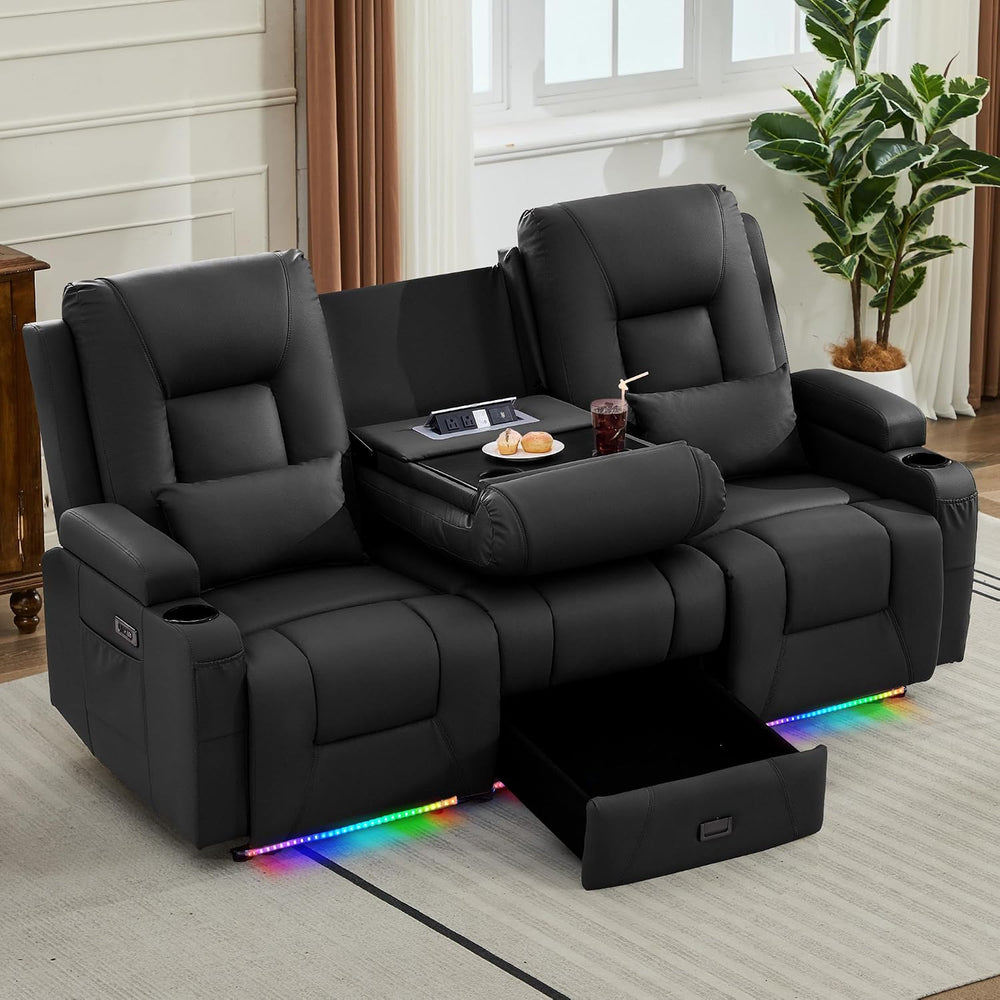 URRED Wall Hugger Power Reclining Loveseat Sofa,Black:77.3" - 3 Seats