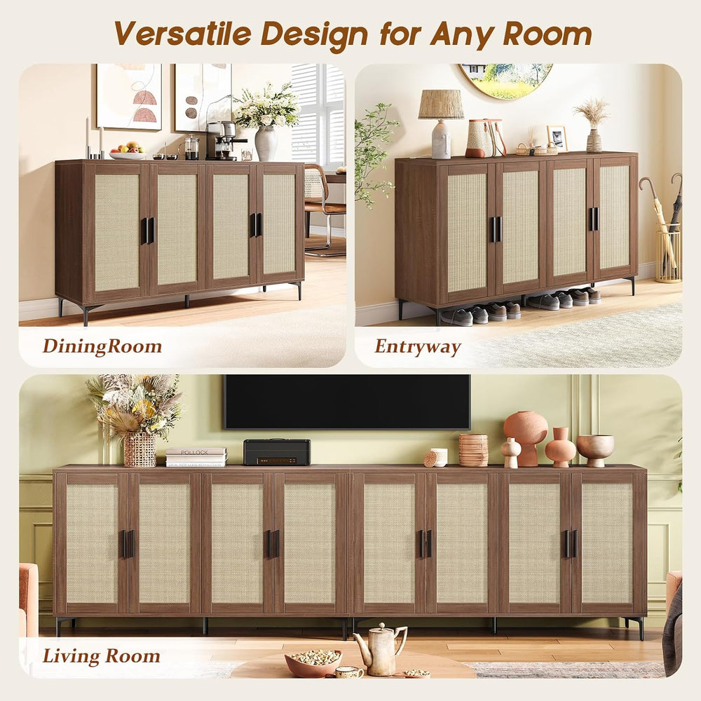 Luoxiao Sideboard Buffet Cabinet, Mid Century Modern Rattan Storage Cabinet